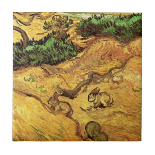 Azulejo Campo con dos conejos por Vincent van Gogh