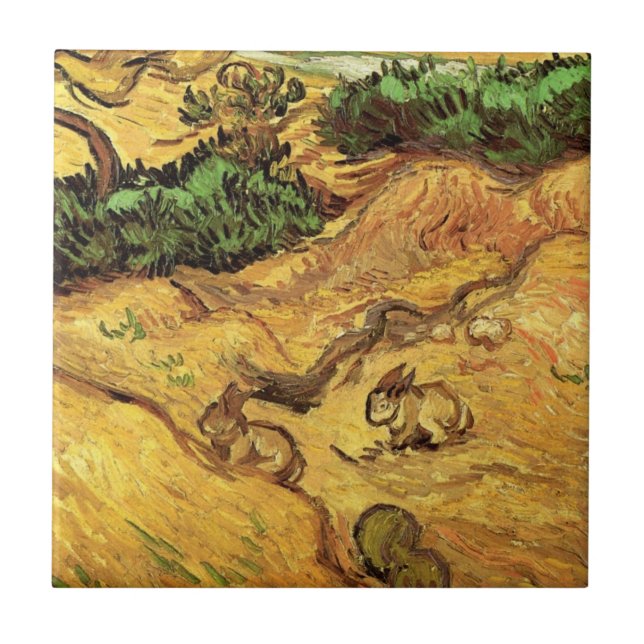 Azulejo Campo con dos conejos por Vincent van Gogh (Frente)