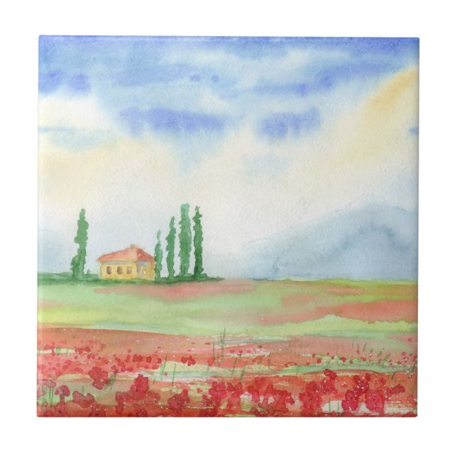 Azulejo Campo de amapolas en la Toscana (Frente)