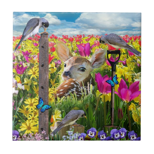 Azulejo Campo de aves alba de flores (Frente)