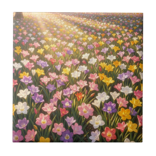 Azulejo Campo de Flores de Lirio Arcoíris Vibrante (Frente)