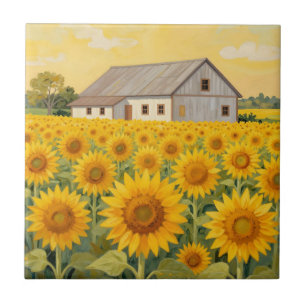 Azulejo Campo de Girasoles Granjero Rústico Paisaje
