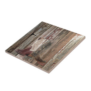 Azulejo Campo de madera de granero primitivo Western Cowbo