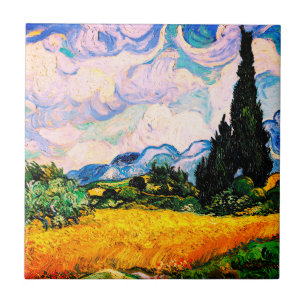 Azulejo Campo de trigo Vincent Van Gogh con cipreses