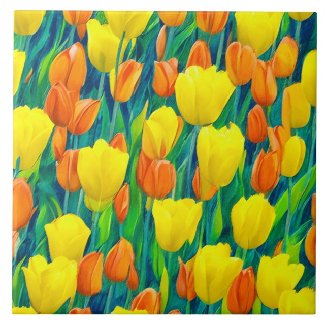 Azulejo Campo de tulipanes Naranjas y amarillos (Frente)