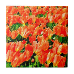 Azulejo campo naranja de tulipanes