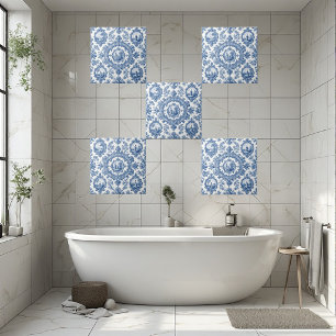 Azulejo Campo Pastoril Gente Rural Toile Francés Azul