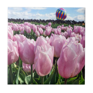 Azulejo Campo tulipán rosado con globo de aire caliente, O