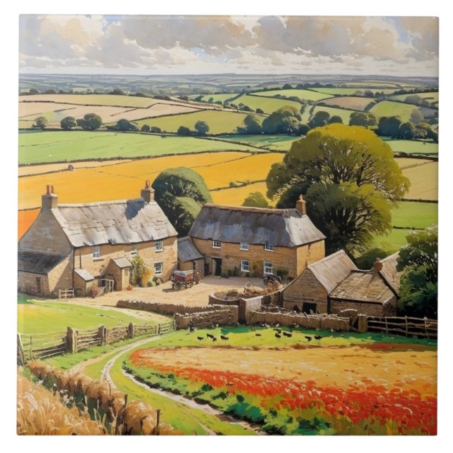 Azulejo Campo Vista Rústica Escena Rural Paisaje (Frente)