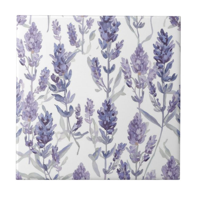 Azulejo Campos de lavanda | Patrón de flores de acuarela p (Frente)