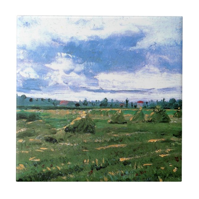 Azulejo Campos de trigo con almiares de Vincent van Gogh (Frente)