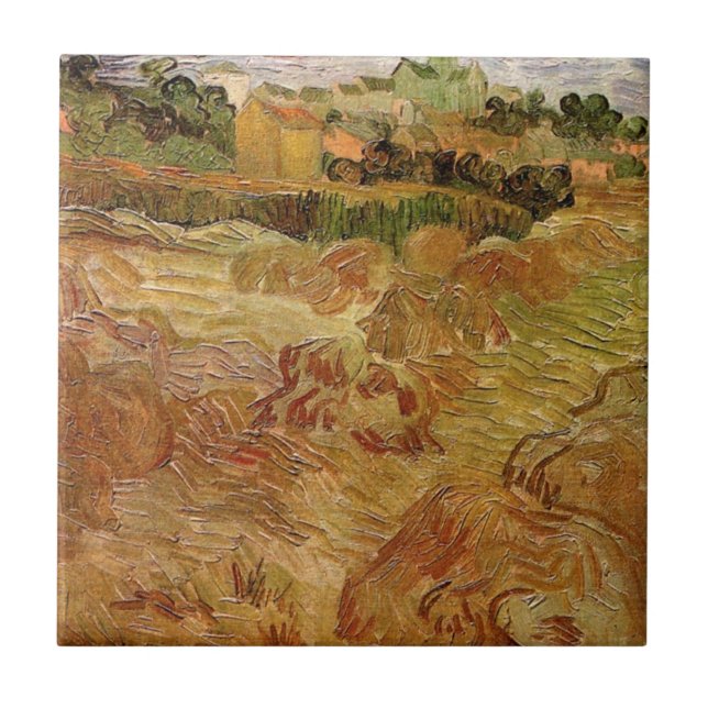 Azulejo Campos de trigo con Auvers de Vincent van Gogh (Frente)