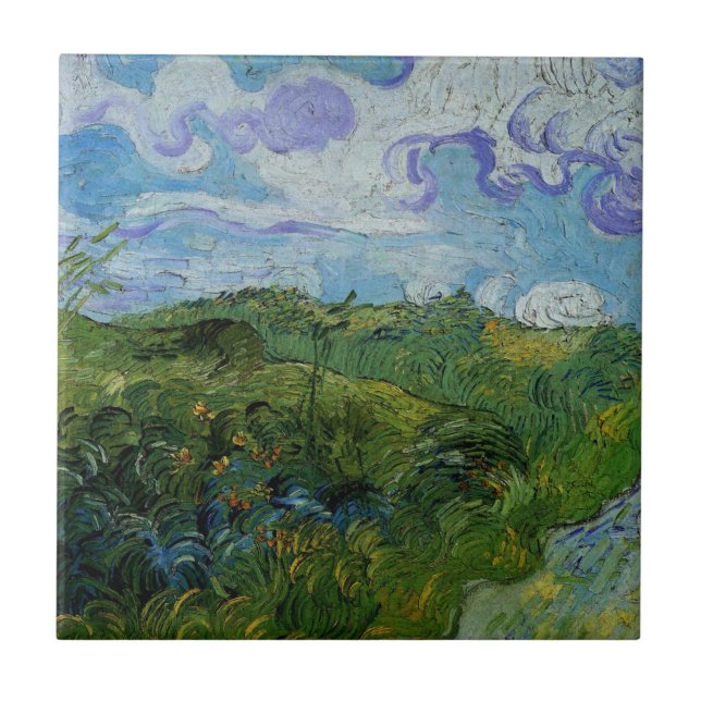 Azulejo Campos de trigo verdes de Vincent van Gogh (Frente)