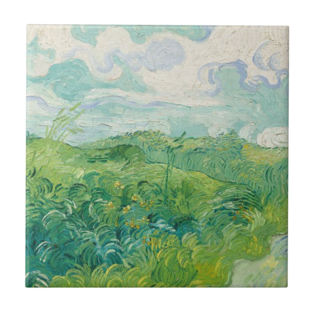 Azulejo Campos verdes de trigo paisaje Art Van Gogh (Frente)