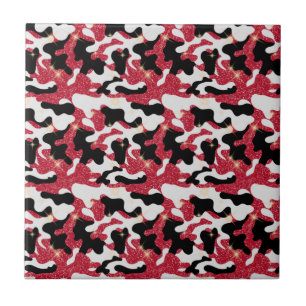 Azulejo Camuflaje Rojo Blanco Negro Brillante Camo