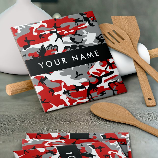Azulejo Camuflaje rojo y gris Tu nombre Personaliza (Subido por el creador)