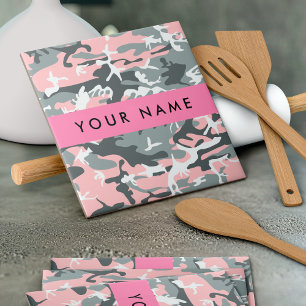 Azulejo Camuflaje rosa y gris Tu nombre Personaliza