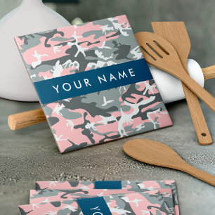 Azulejo Camuflaje rosa y gris Tu nombre Personaliza