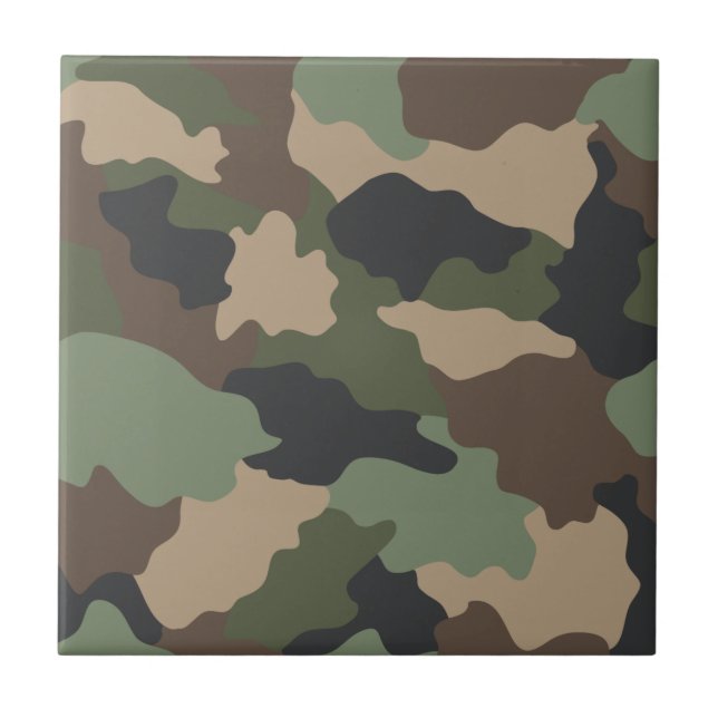 Azulejo Camuflaje Woodland Camo Ejército Khaki Tan Negro (Frente)