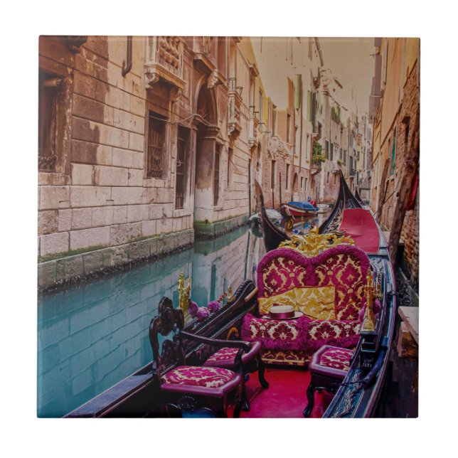 Azulejo Canal con gondola tradicional en Venecia, Italia (Frente)