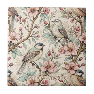 Azulejo Canción Botánica Melodiosa de Durazno Patrón Flora
