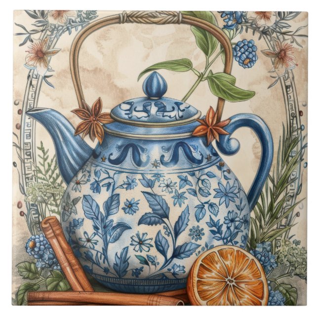 Azulejo Canela de Lemones Azules de Kettle Antiguo (Frente)