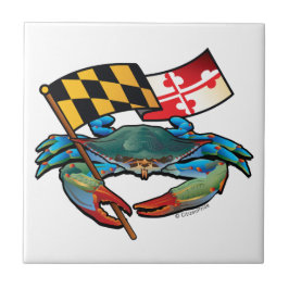 Azulejo Cangrejo azul de Maryland con Escudo de bandera