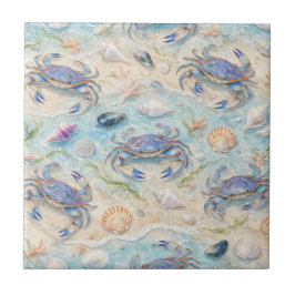 Azulejo Cangrejo Azul y Conchas Marinas