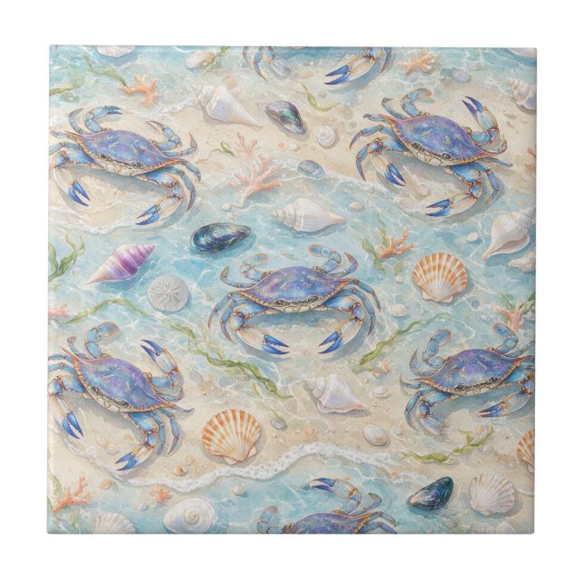 Azulejo Cangrejo Azul y Conchas Marinas (Frente)