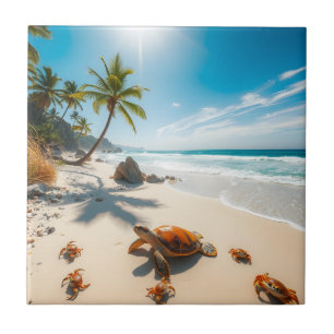 Azulejo Cangrejos de mar en playa tropical – Océano sereno