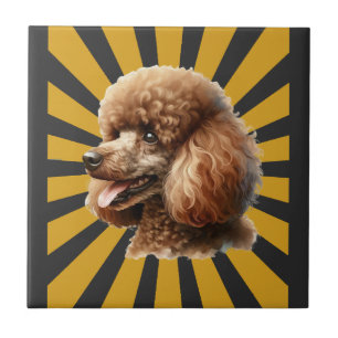 Azulejo Caniche estándar marrón Retro Sunburst