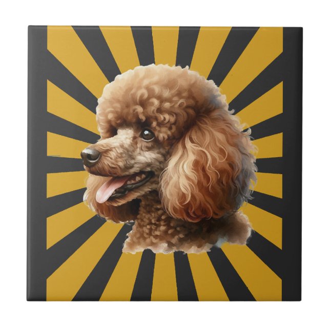 Azulejo Caniche estándar marrón Retro Sunburst (Frente)