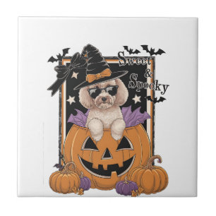 Azulejo Caniche y Calabaza Dulces y Espeluznantes