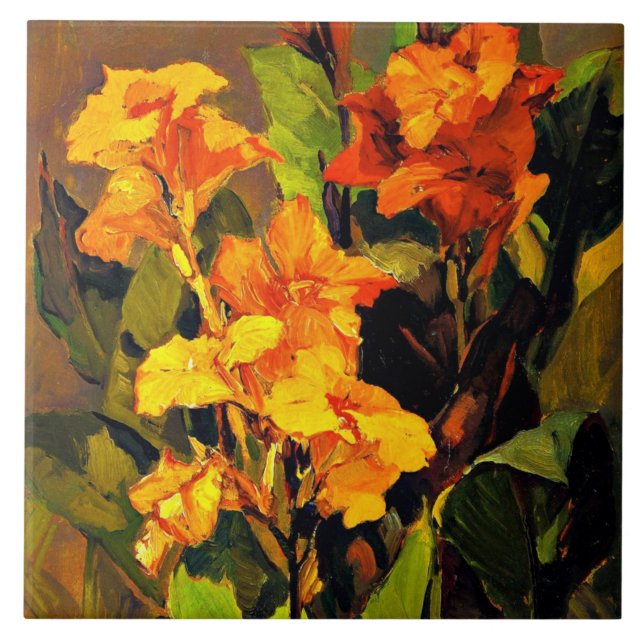 Azulejo Canna Lilies, pintura floral de Franz Bischoff (Frente)