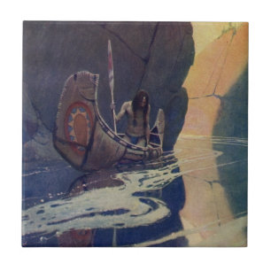 Azulejo Canoa India Antigua Remando Sol Clásico