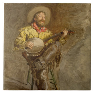 Azulejo Cantando Cowboy Español con Banjo Jugando Canción