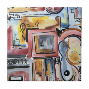 Azulejo Cantando En La Cocina-Arte Acuarela Abstracta