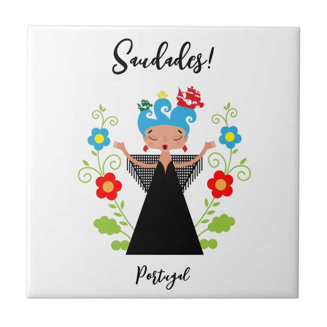 Azulejo Cantante de fado con barcos de caravanas portugues (Frente)