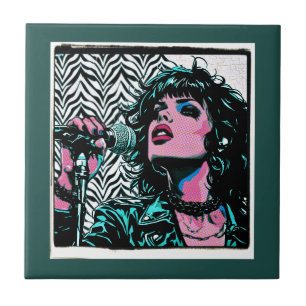 Azulejo Cantante de Pop Art Rosa Verde Músicos Amantes de