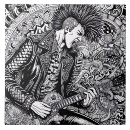 Azulejo Cantante de Punk Rock Retro Glam Único en Blanco y