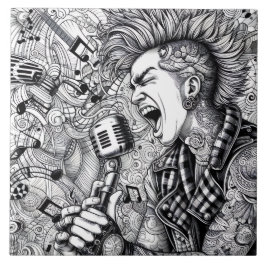 Azulejo Cantante de Punk Rock Retro Glam Único en Blanco y