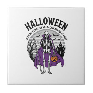 Azulejo Capa divertida de Halloween de esqueleto cita dise