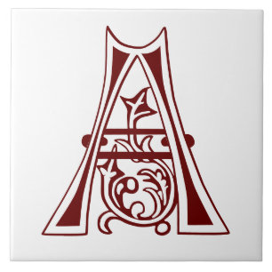 Azulejo Capital A medieval decorativa botánica