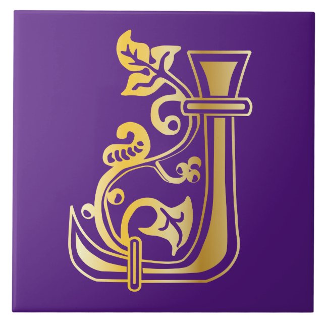 Azulejo Capital medieval decorativa botánica J (Frente)