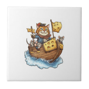 Azulejo Capitán Meowbeard - Gráfico Divertido de Gato Pira