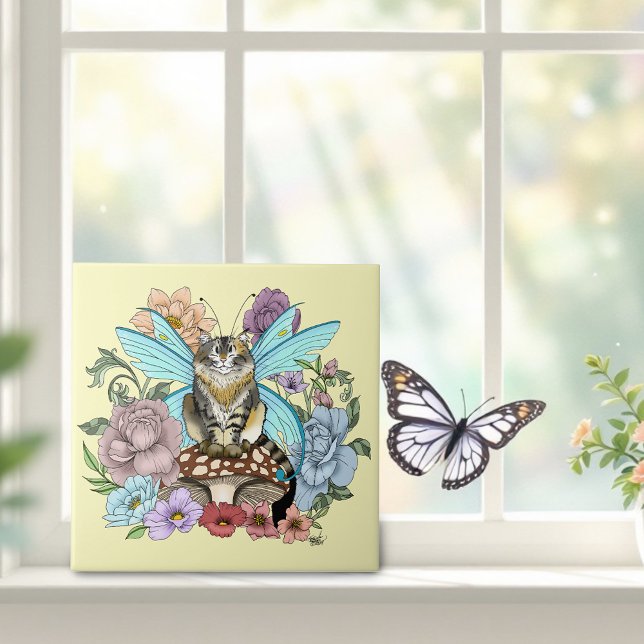 Azulejo Caprichosa gata hada atigrada pastel Floral Fantas (Subido por el creador)