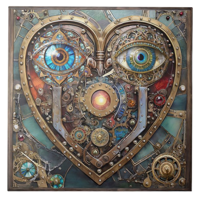 Azulejo Caprichoso Corazón Steampunk Te Veo Te Amo (Frente)