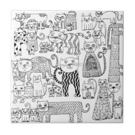Azulejo Caprichoso Patrón de Gato en Blanco y Negro de Mod