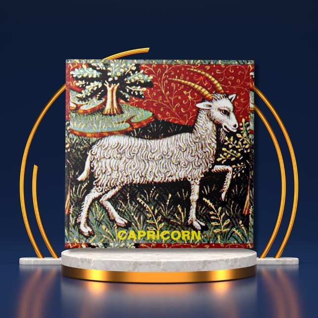 Azulejo Capricornio la fiesta de cumpleaños del Rótulo Goa (Capricorn the Goat Zodiac Sign Birthday Party Ceramic Tile Cover)