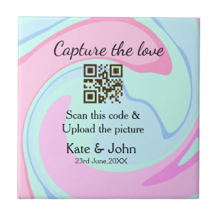 Azulejo Capturar el amor añadir QR scan mármol azul rosa